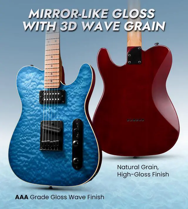 Alt view image 7 of 7 - Electric Guitar with Alnico V Pickups, Solid Body, Bahama Blue | Alnico V HH, Roasted Canadian Maple Neck, 3D Wave Finish. Pro-grade tone, rock-solid tuning & stunning visual. Premium kit