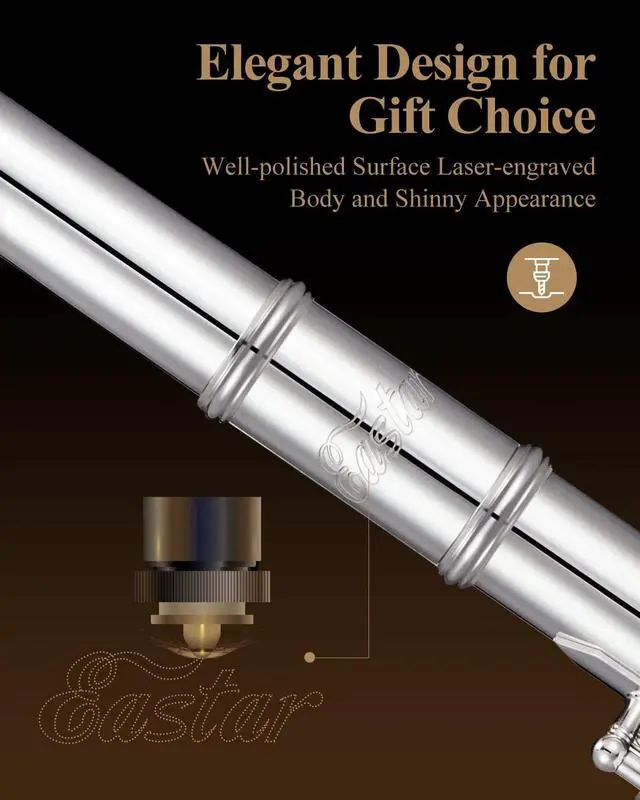 Alt view image 5 of 7 - Open Hole Flute C Key for Beginners, 16 Keys Offset G Split E Student Flute with Case, Fingering Chart, Stand, Cleaning Kit, Advanced Silver Plated, EFL-2