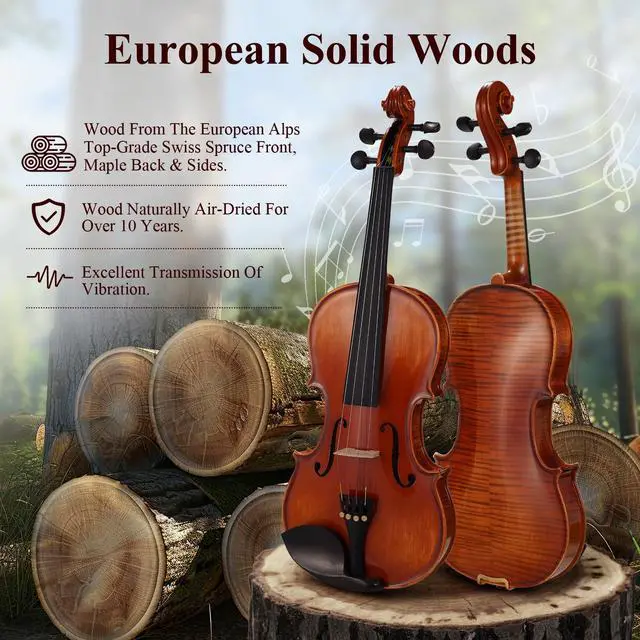 Alt view image 4 of 7 - Violin 4/4 Full Size Set, Fiddle Solid Wood Includes accessories