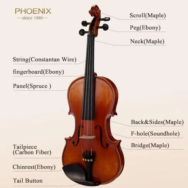 Alt view image 7 of 7 - Violin 4/4 Full Size Set, Fiddle Solid Wood Includes accessories