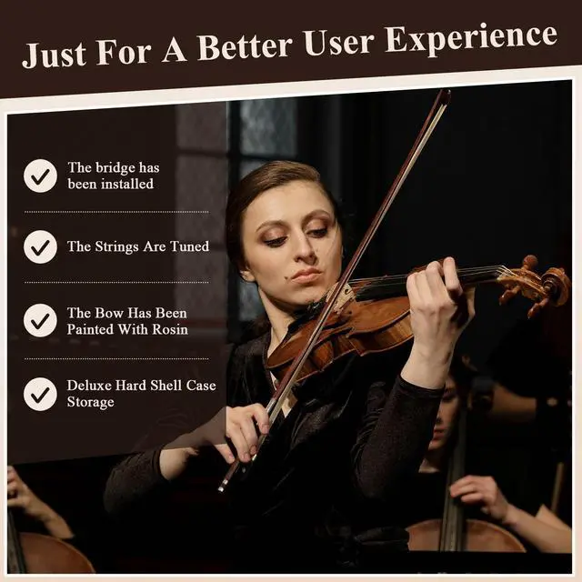 Alt view image 6 of 7 - Violin 4/4 Full Size Set, Fiddle Solid Wood Includes accessories
