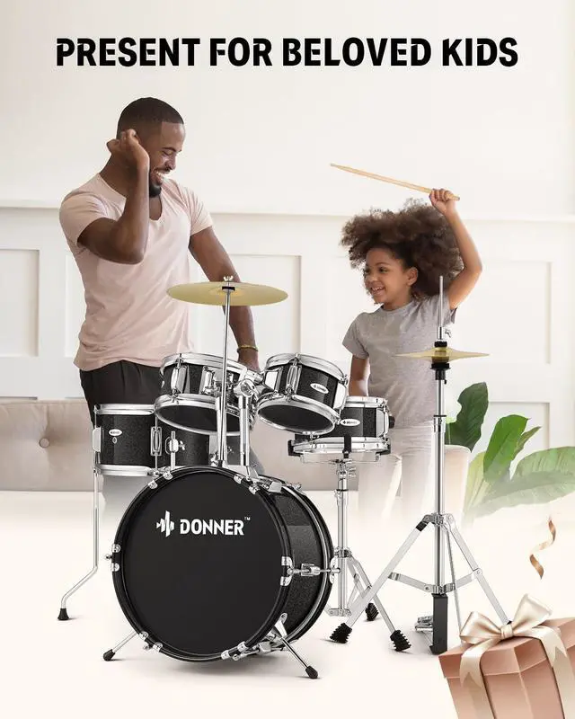 Alt view image 6 of 7 - Kid Drum Sets- 5-Piece for Beginners, 14 inch Full Size Complete Junior Drum Kit with Adjustable Throne, Cymbal, Hi-Hat, Pedal & Drumstick, Metallic Black