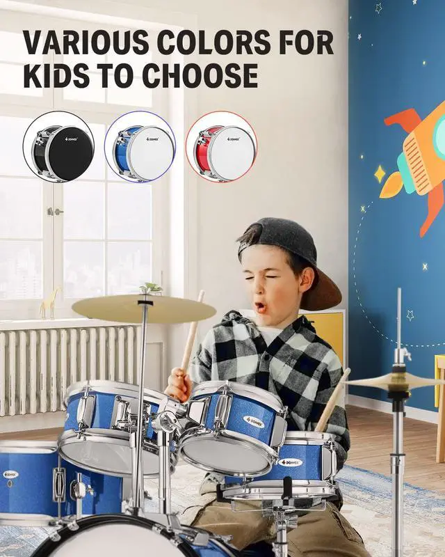 Alt view image 6 of 7 - Kids Drum Sets- 5-Piece for Beginners,14 inch Junior Drum Kit, with Adjustable Throne, Cymbal, Hi-Hat, Pedal & Drumstick, Present for Child-Blue