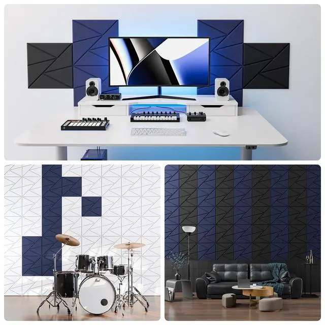 Alt view image 4 of 6 - 22 Pack Acoustic Panels with Self-Adhesive, 12"X 12"X 0.4"Sound Proof Foam Panels, Sound Panels High Density, Soundproof Wall Panels for Home Studio Office-Dark Blue