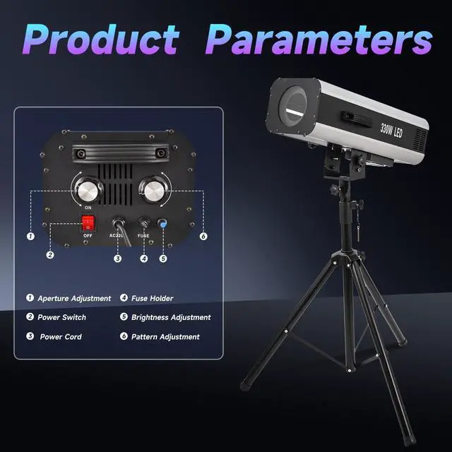 Alt view image 2 of 6 - 330w Follow Spotlight for Stage, 6 Color Adjustable Aperture and Zoom, with Tripod Mount, Suitable for Wedding and Concert DJ Stage Lighting