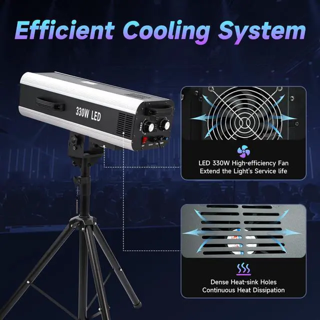 Alt view image 4 of 6 - 330w Follow Spotlight for Stage, 6 Color Adjustable Aperture and Zoom, with Tripod Mount, Suitable for Wedding and Concert DJ Stage Lighting