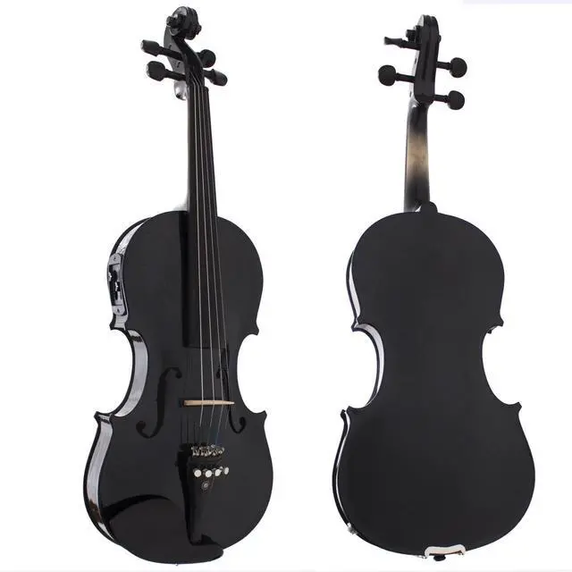 Alt view image 2 of 7 - 4/4 Full Size Acoustic & Electric Violin for Beginners & Professionals, Hand-Carved Solid Spruce Top, Ebony Fine Tuners, Full Set with Case, Bow, Rosin & AUX Cable (Metallic Black)