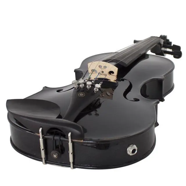 Alt view image 3 of 7 - 4/4 Full Size Acoustic & Electric Violin for Beginners & Professionals, Hand-Carved Solid Spruce Top, Ebony Fine Tuners, Full Set with Case, Bow, Rosin & AUX Cable (Metallic Black)