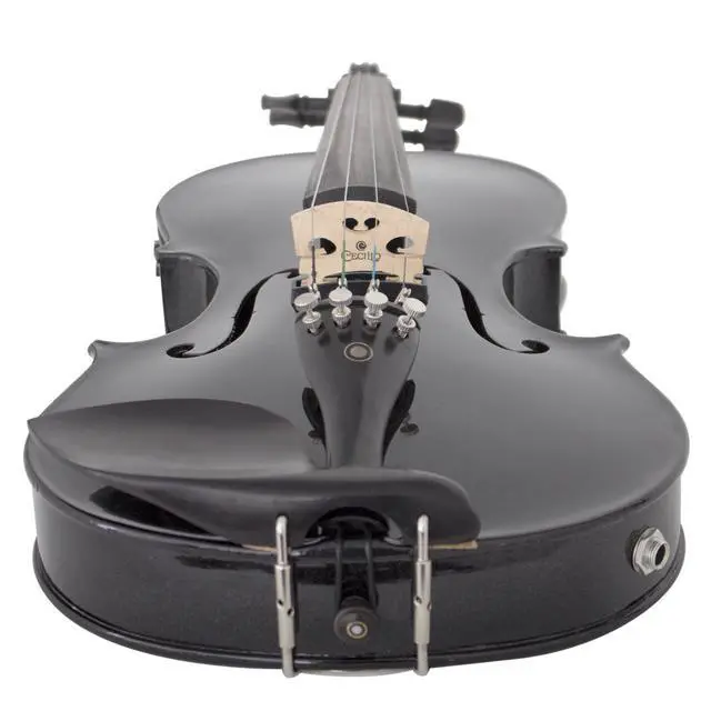 Alt view image 4 of 7 - 4/4 Full Size Acoustic & Electric Violin for Beginners & Professionals, Hand-Carved Solid Spruce Top, Ebony Fine Tuners, Full Set with Case, Bow, Rosin & AUX Cable (Metallic Black)
