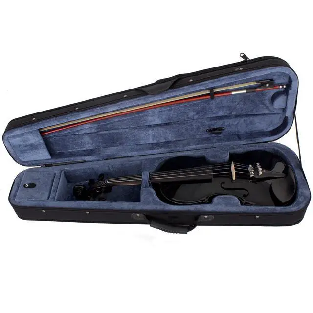 Alt view image 6 of 7 - 4/4 Full Size Acoustic & Electric Violin for Beginners & Professionals, Hand-Carved Solid Spruce Top, Ebony Fine Tuners, Full Set with Case, Bow, Rosin & AUX Cable (Metallic Black)