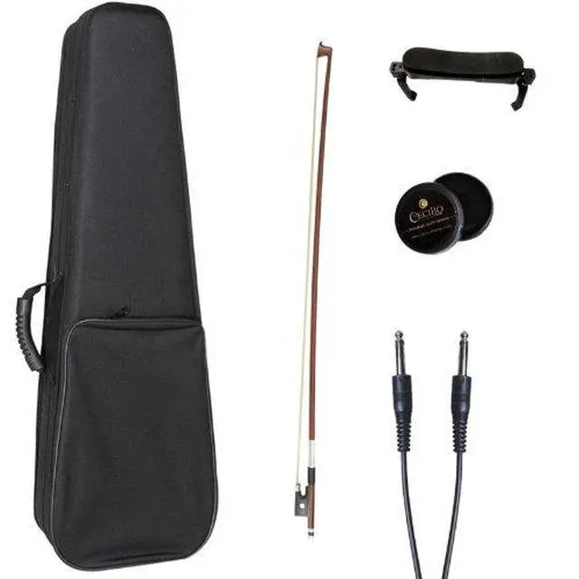 Alt view image 7 of 7 - 4/4 Full Size Acoustic & Electric Violin for Beginners & Professionals, Hand-Carved Solid Spruce Top, Ebony Fine Tuners, Full Set with Case, Bow, Rosin & AUX Cable (Metallic Black)
