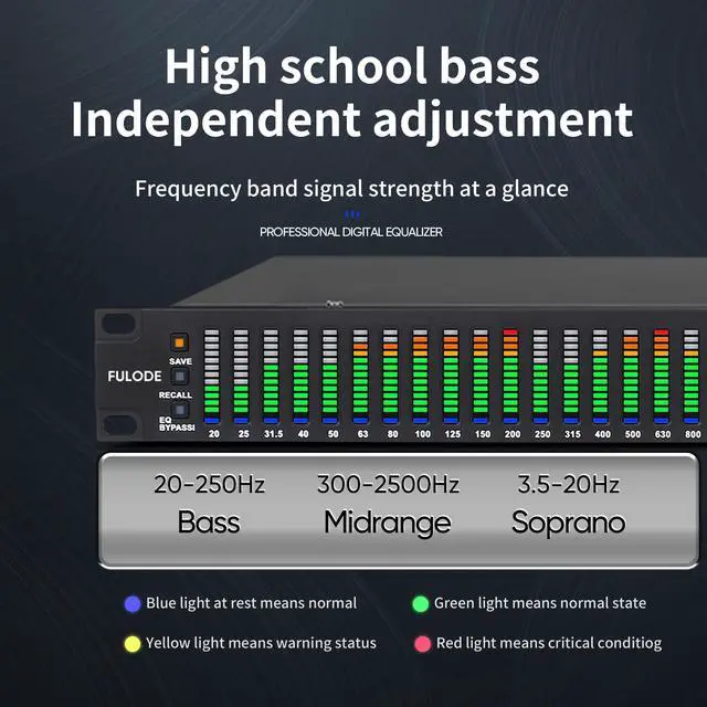 Alt view image 5 of 7 - FX-888 Dual channel synchronized control 31-Band Digital equalizer Stereo Graphic EQ Noise Reduction Each segment with LED Spectrum Display Operation Content display large screen