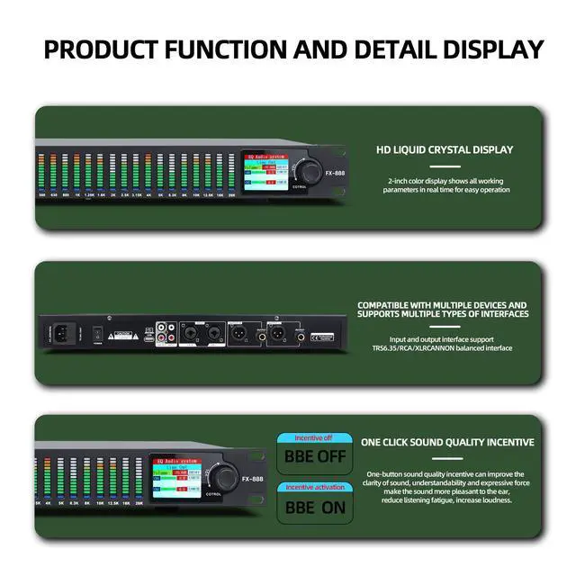Alt view image 6 of 7 - FX-888 Dual channel synchronized control 31-Band Digital equalizer Stereo Graphic EQ Noise Reduction Each segment with LED Spectrum Display Operation Content display large screen