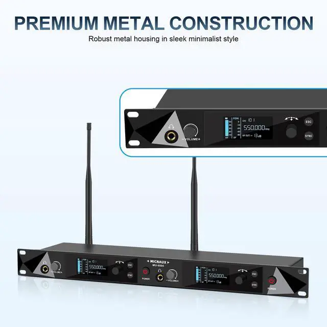 Alt view image 5 of 7 - Wireless in Ear Monitor System, 2 Channel UHF Pro Mono IEM System for Singer Musicians, 2x40 Frequencies, 330ft Range, Rack Mount Transmitter and Bodypacks Receiver for Band, Studio (6 Pack)