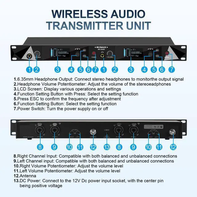 Alt view image 7 of 7 - Wireless in Ear Monitor System, 2 Channel UHF Pro Mono IEM System for Singer Musicians, 2x40 Frequencies, 330ft Range, Rack Mount Transmitter and Bodypacks Receiver for Band, Studio (6 Pack)