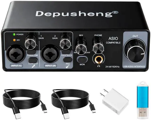 Main image of USB Audio Interface with ASIO Drivers, 24Bit 192Khz, Phantom Power +48v, Low Latency for Home Studio Recording, PC/MAC Compatible (2 CHANNEL)