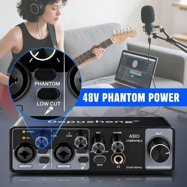 Alt view image 4 of 7 - USB Audio Interface with ASIO Drivers, 24Bit 192Khz, Phantom Power +48v, Low Latency for Home Studio Recording, PC/MAC Compatible (2 CHANNEL)