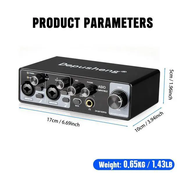 Alt view image 7 of 7 - USB Audio Interface with ASIO Drivers, 24Bit 192Khz, Phantom Power +48v, Low Latency for Home Studio Recording, PC/MAC Compatible (2 CHANNEL)