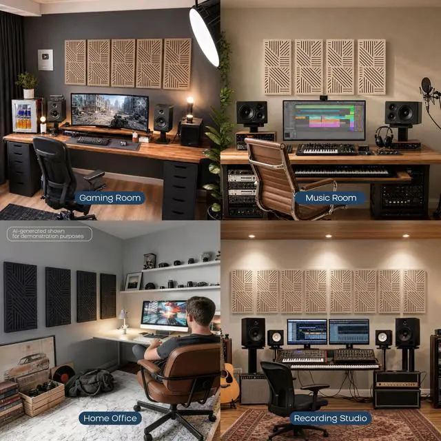 Alt view image 4 of 7 - 4 Pcs Decor Acoustic Panel 23.6x11.8" Self Adhesive Acoustic Wall Art | Peel and Stick Composite Acoustic Wall Panels, 1.18" Thick 3D Decorative Art Panels for Home Studio Office Living Room