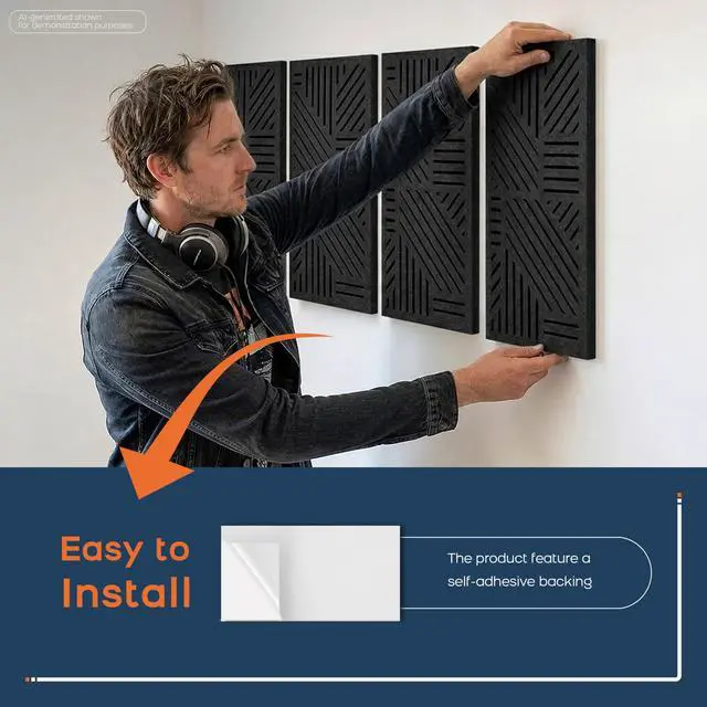 Alt view image 7 of 7 - 4 Pcs Decor Acoustic Panel 23.6x11.8" Self Adhesive Acoustic Wall Art | Peel and Stick Composite Acoustic Wall Panels, 1.18" Thick 3D Decorative Art Panels for Home Studio Office Living Room