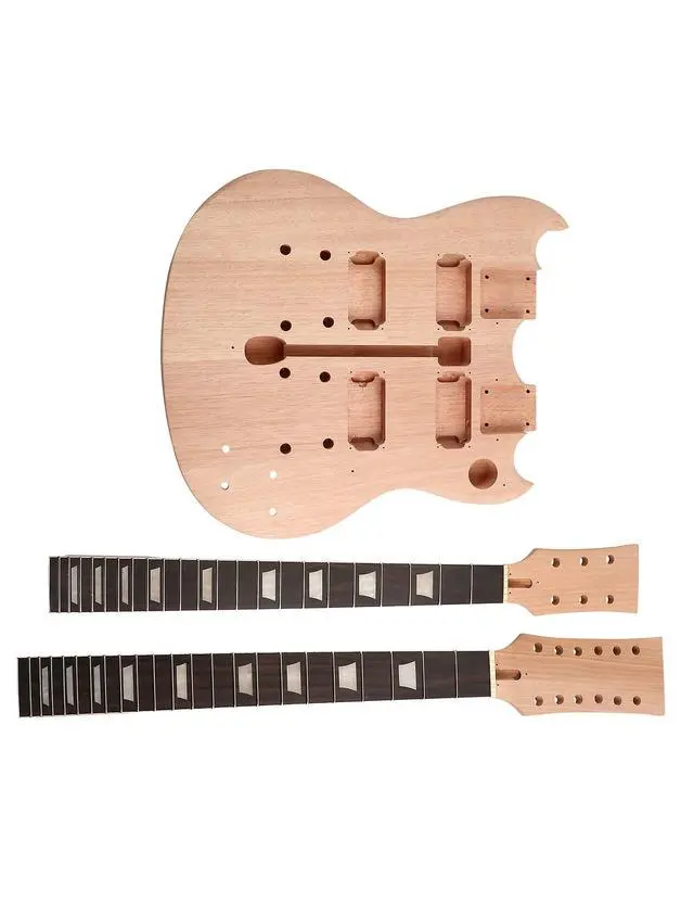 Alt view image 6 of 7 - DIY Electric Guitar Kit Double Neck 12 String Beginner Guitar Kit | Mahogany Body, Mahogany Neck, Rosewood Fretboard, Right Handed, Chrome Hardware, Build Your Own Guitar