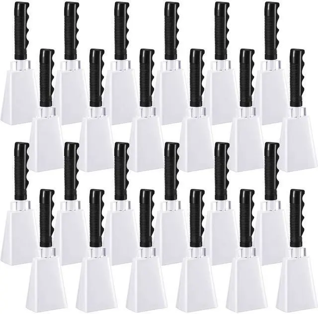 Main image of 24 Pcs Cow Bell 9 '' Cheering Bell Cow Bells Noise Makers for Sporting Events Football Cowbell with Handle Loud Musical Instrument for Wedding School Classroom Alarm(white,9 '')