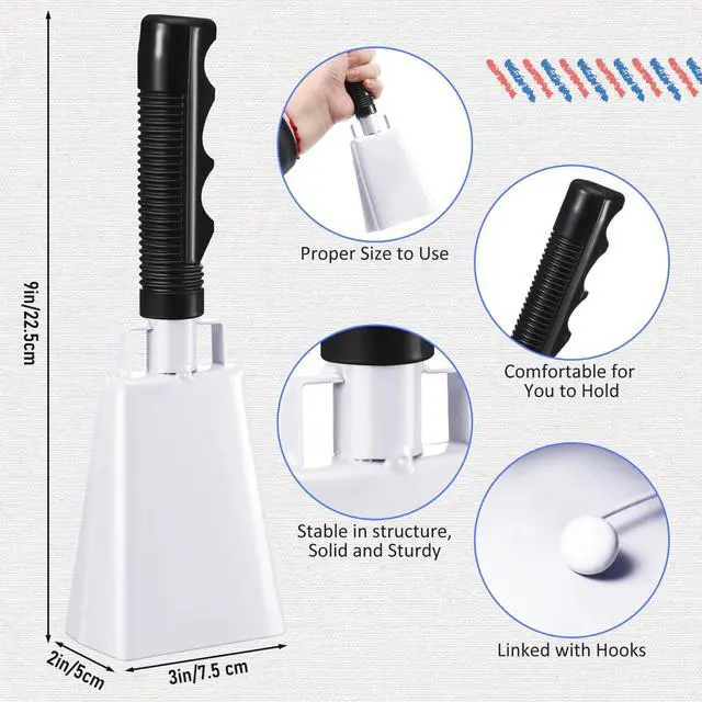 Alt view image 2 of 7 - 24 Pcs Cow Bell 9 '' Cheering Bell Cow Bells Noise Makers for Sporting Events Football Cowbell with Handle Loud Musical Instrument for Wedding School Classroom Alarm(white,9 '')