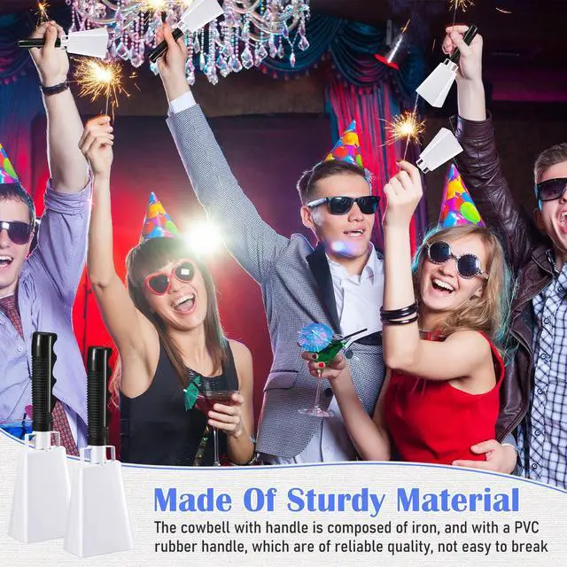 Alt view image 6 of 7 - 24 Pcs Cow Bell 9 '' Cheering Bell Cow Bells Noise Makers for Sporting Events Football Cowbell with Handle Loud Musical Instrument for Wedding School Classroom Alarm(white,9 '')