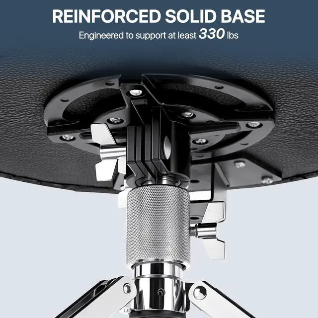 Alt view image 5 of 7 - Saddle Drum Throne with Backrest - Heavy Duty 330 lbs Drum Stool | Adjustable Ergonomic Drum Chair with Motorcycle Style Drum Seat, with 2 Pairs 5A Drumsticks & Drum Key for Adult Drummers