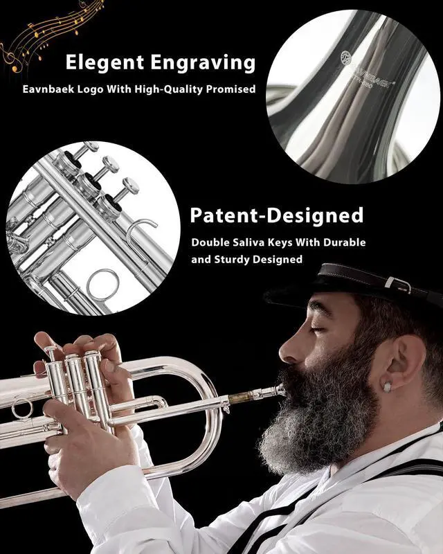 Alt view image 4 of 7 - Bb Standard Trumpet Instrument Brass Student Trompeta Trumpet Set | Protable Hard Case Cleaning Kit 7C Mouthpiece and Gloves, School Band Approved Practice Trumpet Kit For Student Beginners
