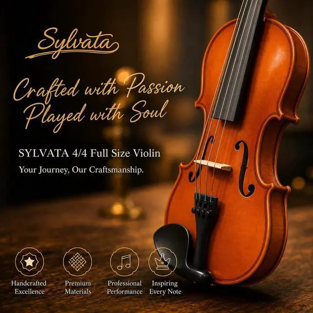 Alt view image 7 of 7 - 4/4 Full Size Violin Starter Kit, Acoustic Fiddle for Beginners & Students, Tiger-Striped Violin 4/4 Full Size with Ebony Fittings, Includes Alice Bow, 2 Bridges, Tuner, and Case
