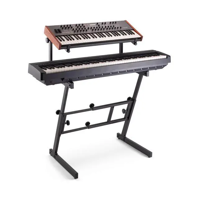 Alt view image 5 of 7 - KS7365EJ Folding-Z Keyboard Stand w/ Second Tier (Heavy-Duty, Ergonomic, Digital Pianos, Synthesizers, Organs, Up to 400LBs, Double Keyboard Rig, Portable, Z-Style Frame, Black)