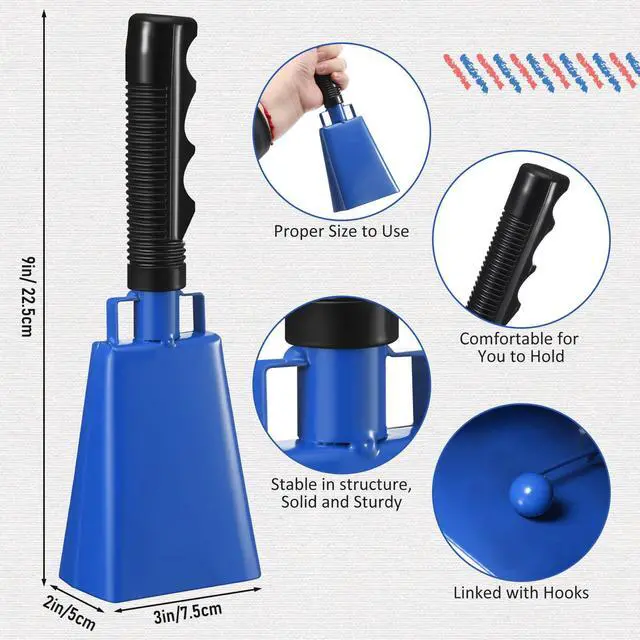 Alt view image 2 of 7 - 24 Pcs Cow Bell 9 '' Cheering Bell Cow Bells Noise Makers for Sporting Events Football Cowbell with Handle Loud Musical Instrument for Wedding School Classroom Alarm(blue,9 '')