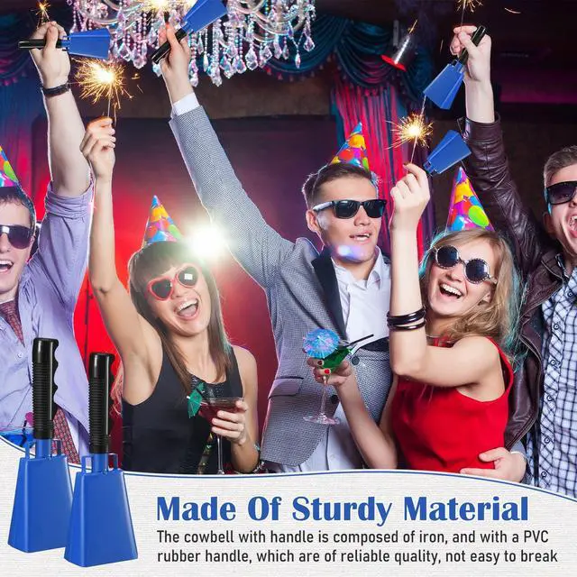 Alt view image 6 of 7 - 24 Pcs Cow Bell 9 '' Cheering Bell Cow Bells Noise Makers for Sporting Events Football Cowbell with Handle Loud Musical Instrument for Wedding School Classroom Alarm(blue,9 '')