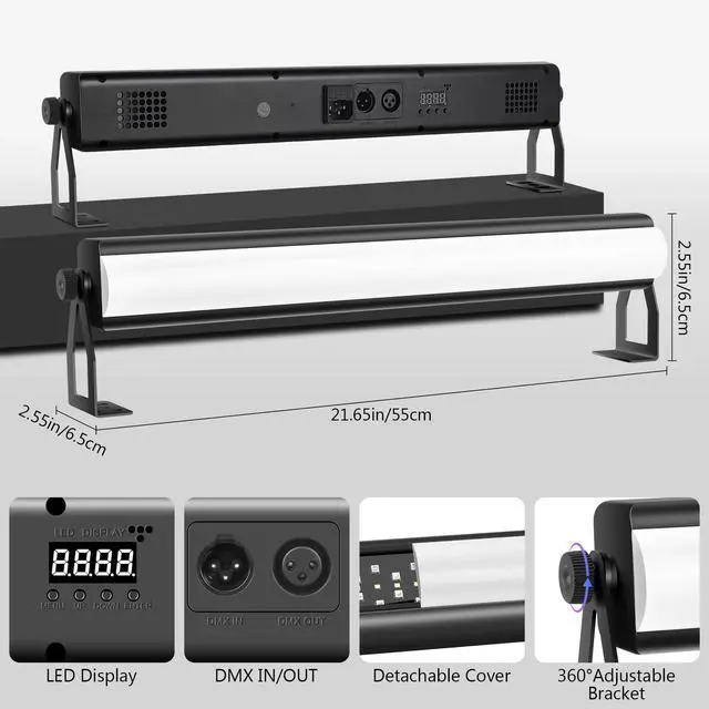 Alt view image 4 of 7 - LED Stage Lights Bar,4Pack 108LEDs RGB+W DMX Lights Bar with Detachable Cover 2IN1 Pixel&Strobe Uplights Strip by Remote Control DMX512 Sound Activated for DJ Party Wedding Stage Gig Club
