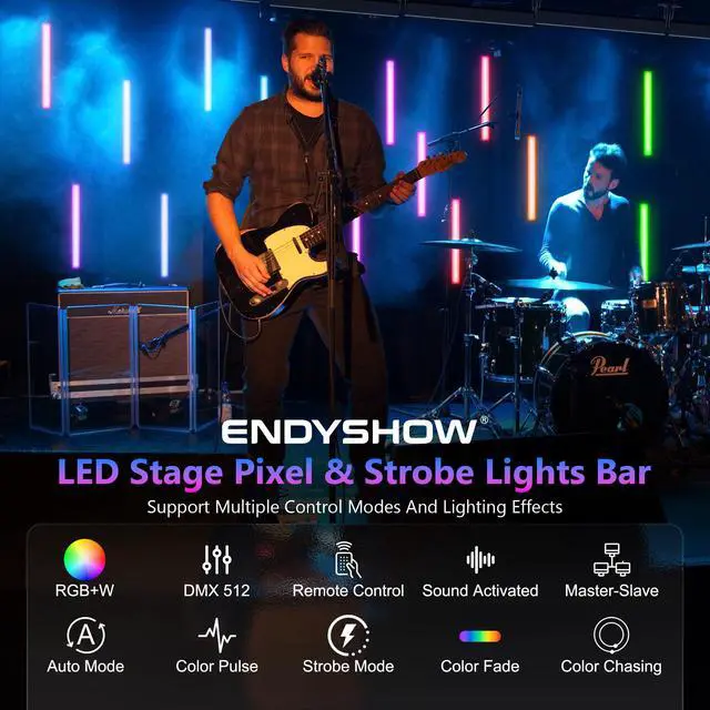 Alt view image 5 of 7 - LED Stage Lights Bar,4Pack 108LEDs RGB+W DMX Lights Bar with Detachable Cover 2IN1 Pixel&Strobe Uplights Strip by Remote Control DMX512 Sound Activated for DJ Party Wedding Stage Gig Club