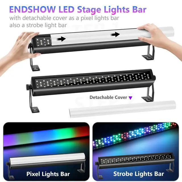 Alt view image 2 of 7 - LED Stage Lights Bar,4Pack 108LEDs RGB+W DMX Lights Bar with Detachable Cover 2IN1 Pixel&Strobe Uplights Strip by Remote Control DMX512 Sound Activated for DJ Party Wedding Stage Gig Club