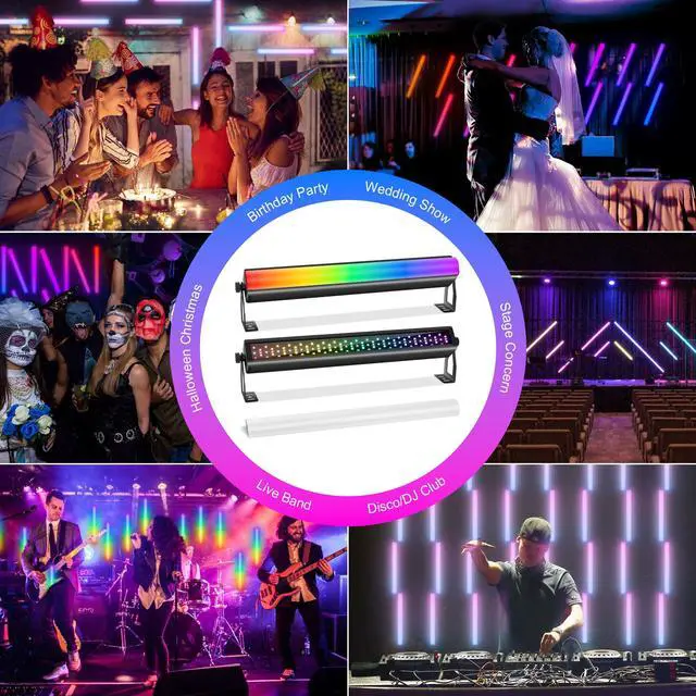 Alt view image 6 of 7 - LED Stage Lights Bar,4Pack 108LEDs RGB+W DMX Lights Bar with Detachable Cover 2IN1 Pixel&Strobe Uplights Strip by Remote Control DMX512 Sound Activated for DJ Party Wedding Stage Gig Club