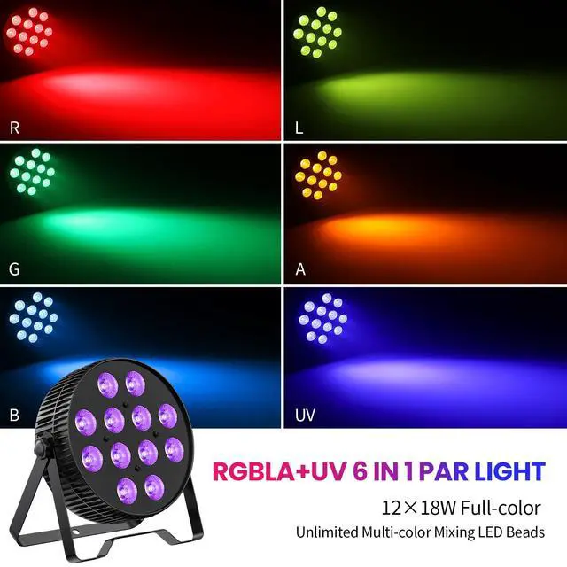 Alt view image 5 of 7 - 12X18W LED Stage Light,6-in-1 RGBAL+UV DJ Par Lights-2 Packs | 12W*18 PCS RGB+Lime Amber UV LEDs, Auto/Sound/DMX512/Master-Slave, Ideal For Parties, Concerts, Theatrical, Uplighting, Event