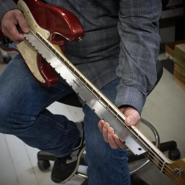 Alt view image 2 of 3 - Precision Notched Straightedge for Bass Guitar - Stainless Steel Machined Bass Guitar Straight Edge Tool - 2-in-1 Tool to Check Level Neck & Frets