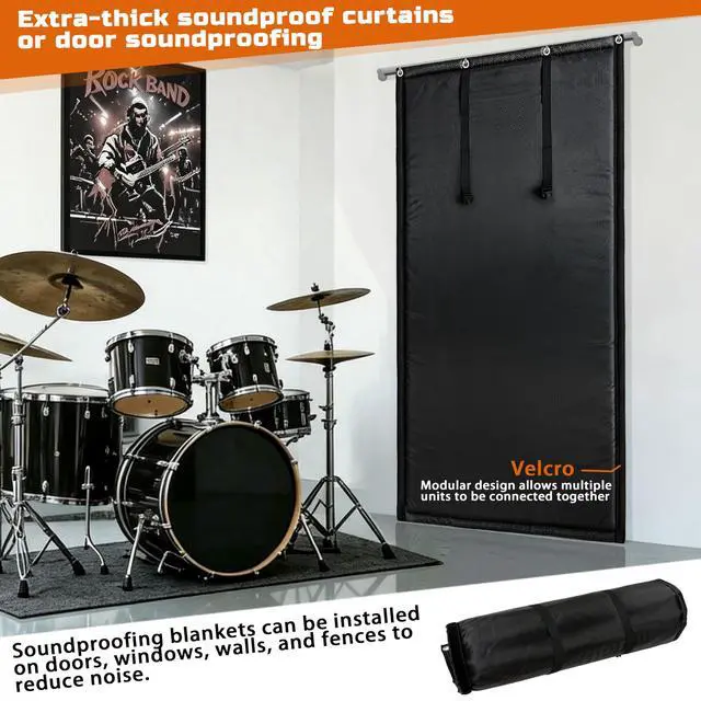 Alt view image 6 of 7 - Soundproof Curtains 53" x 67" Acoustic Sound Barrier Dampening Blanket for Doors & Windows, Noise Blocking Blackout Curtain, Use for Recording Studio Home Office,Black