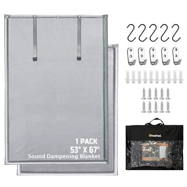 Main image of Soundproof Curtains 53" x 67" Acoustic Sound Barrier Dampening Blanket for Doors & Windows, Noise Blocking Blackout Curtain, Use for Recording Studio Home Office, Gray