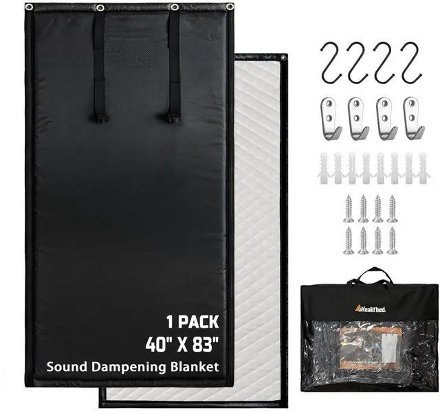 Main image of Soundproof Curtains 40" x 83" Acoustic Sound Barrier Dampening Blanket for Doors & Windows, Noise Blocking Blackout Curtain, Use for Recording Studio Home Office, Black