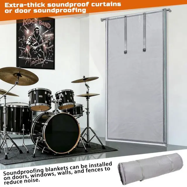 Alt view image 7 of 7 - Soundproof Curtains 53" x 67" Acoustic Sound Barrier Dampening Blanket for Doors & Windows, Noise Blocking Blackout Curtain, Use for Recording Studio Home Office, Gray