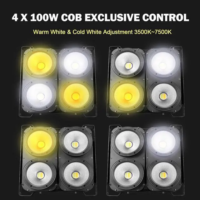 Alt view image 7 of 7 - COB Stage Lights, 400W LED Par Light, 3500K~7500K Spotlights LED Blinder Warm&Cold White DMX512 Sound Activated for Church Events Wedding Parties Concert Theater