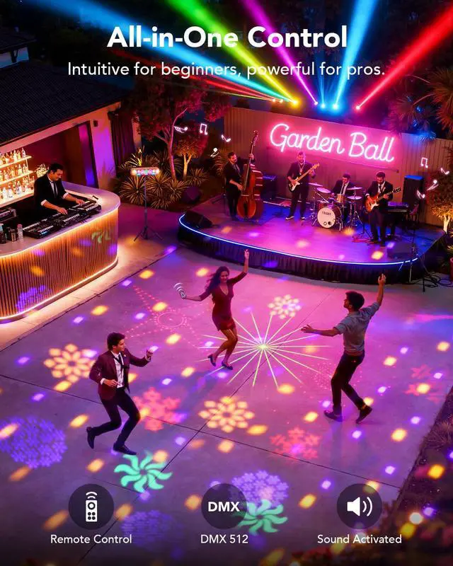 Alt view image 3 of 7 - All-in-One DJ Light with Stand, Rotating Multi-Beam Effects | 50+ Laser Lights, 180° Wide-angle Bee-eye Effects, 63 RGBWA+UV Strobes, DMX512, Remote and Sound Activation for Club, Party