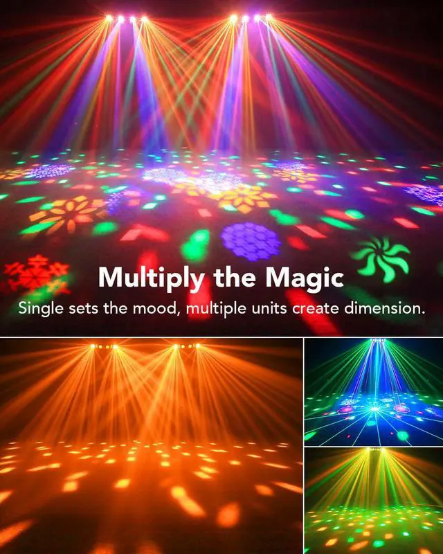 Alt view image 4 of 7 - All-in-One DJ Light with Stand, Rotating Multi-Beam Effects | 50+ Laser Lights, 180° Wide-angle Bee-eye Effects, 63 RGBWA+UV Strobes, DMX512, Remote and Sound Activation for Club, Party