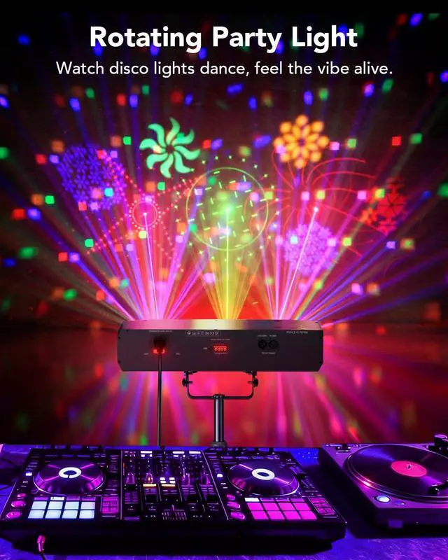 Alt view image 6 of 7 - All-in-One DJ Light with Stand, Rotating Multi-Beam Effects | 50+ Laser Lights, 180° Wide-angle Bee-eye Effects, 63 RGBWA+UV Strobes, DMX512, Remote and Sound Activation for Club, Party