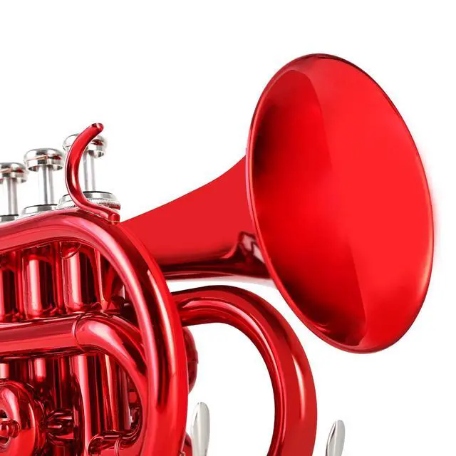 Alt view image 4 of 7 - Pocket Trumpet Brass Bb Mini Trumpet with 7 C Mouthpiece, Hard Case, Strap, White Gloves, Cleaning Kit for Students and Beginners(Red)