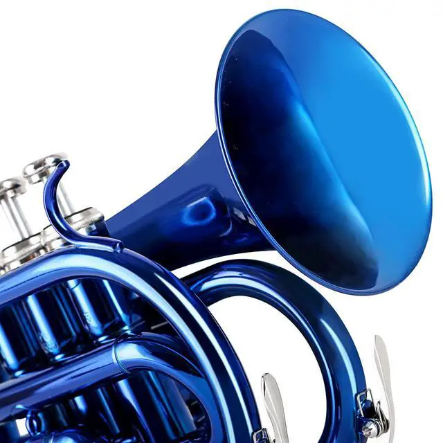 Alt view image 4 of 7 - Pocket Trumpet Brass Bb Trumpet with 7C Mouthpiece, Hard Case, Strap, Gloves, Cleaning Kit for Students Beginners(Blue)